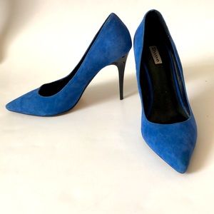 Dune London 41 Blue Suede High heel shoe black heel Excellent Condition